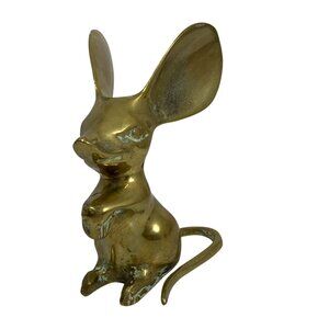 VTG Brass Mouse Large Ears Crossed Paws MCM Paperweight Figurine By Leonard